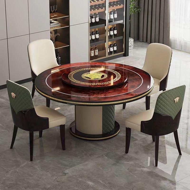 Lixra Solid Wood Round Dining Table Set With Lazy Suzan