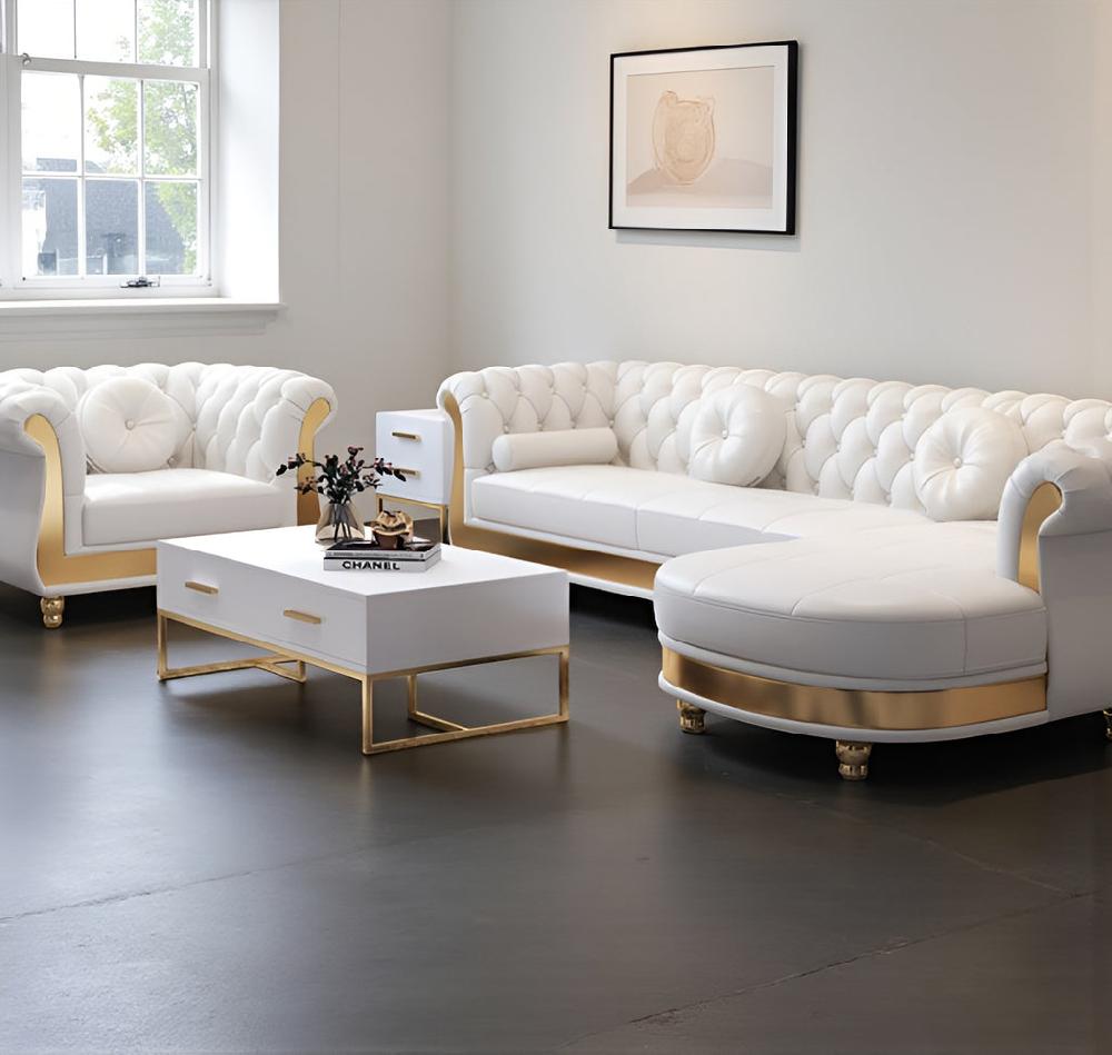 Lixra Sophisticated Button Tufted Design Comfy Leather Sectional Sofa