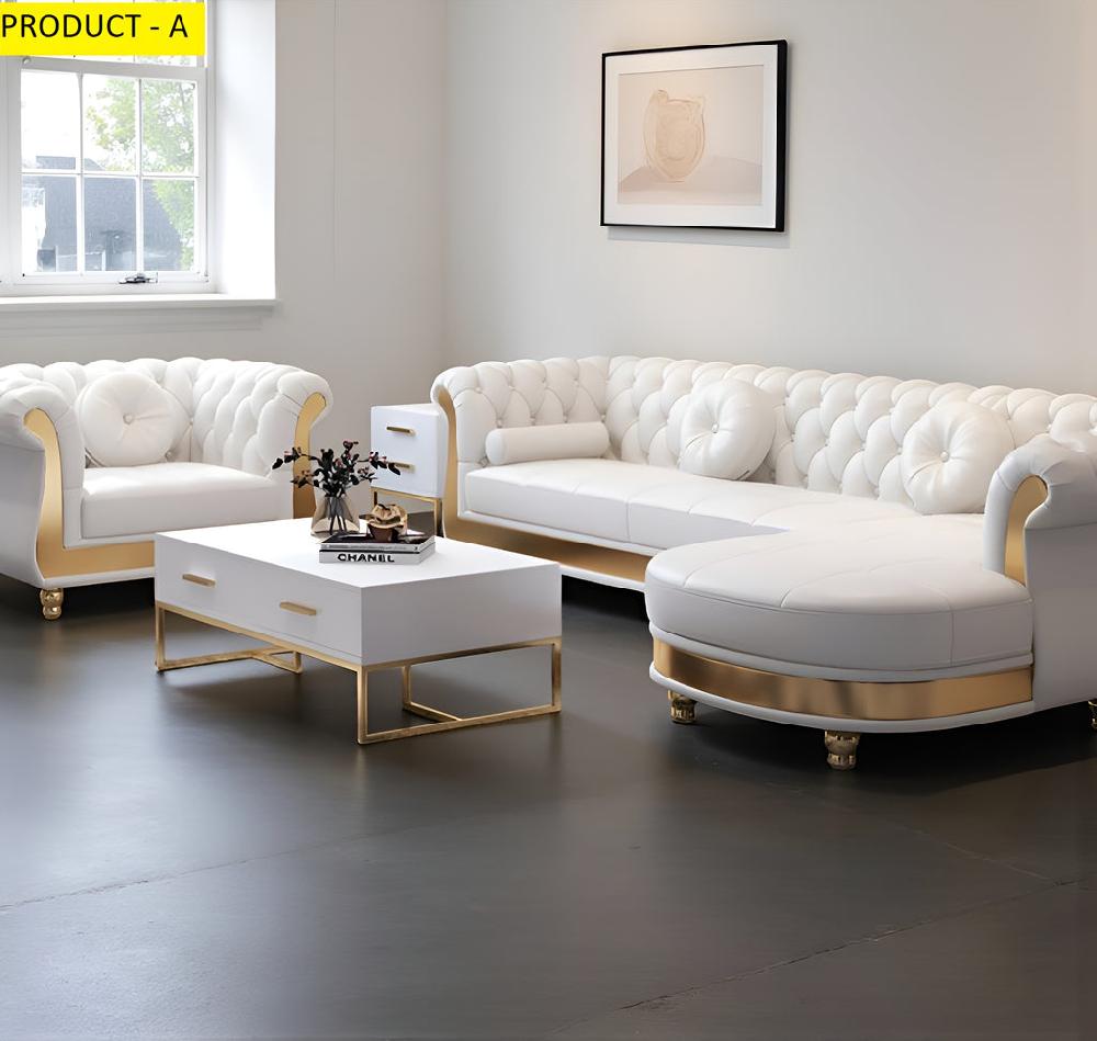 Lixra Sophisticated Button Tufted Design Comfy Leather Sectional Sofa