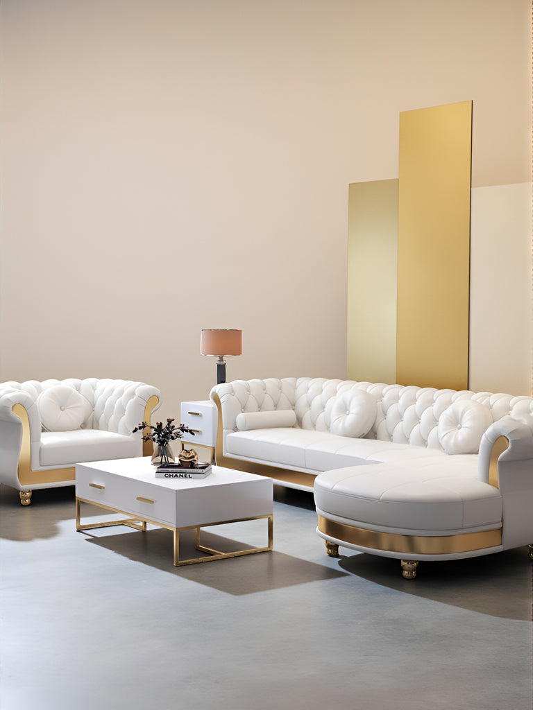 Lixra Sophisticated Button Tufted Design Comfy Leather Sectional Sofa