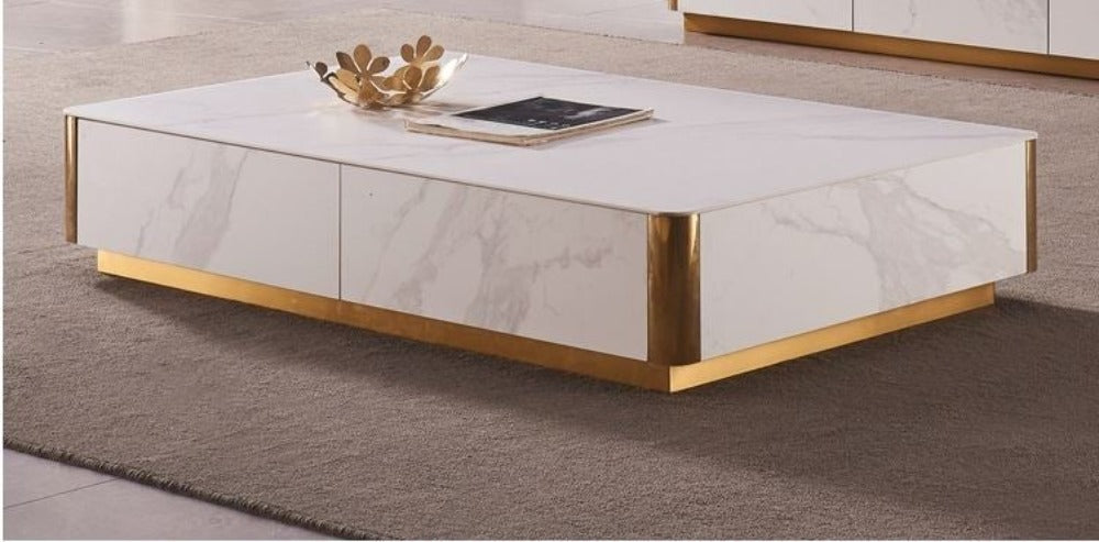 Lixra Space Saving Marble Coffee Table And TV Stand
