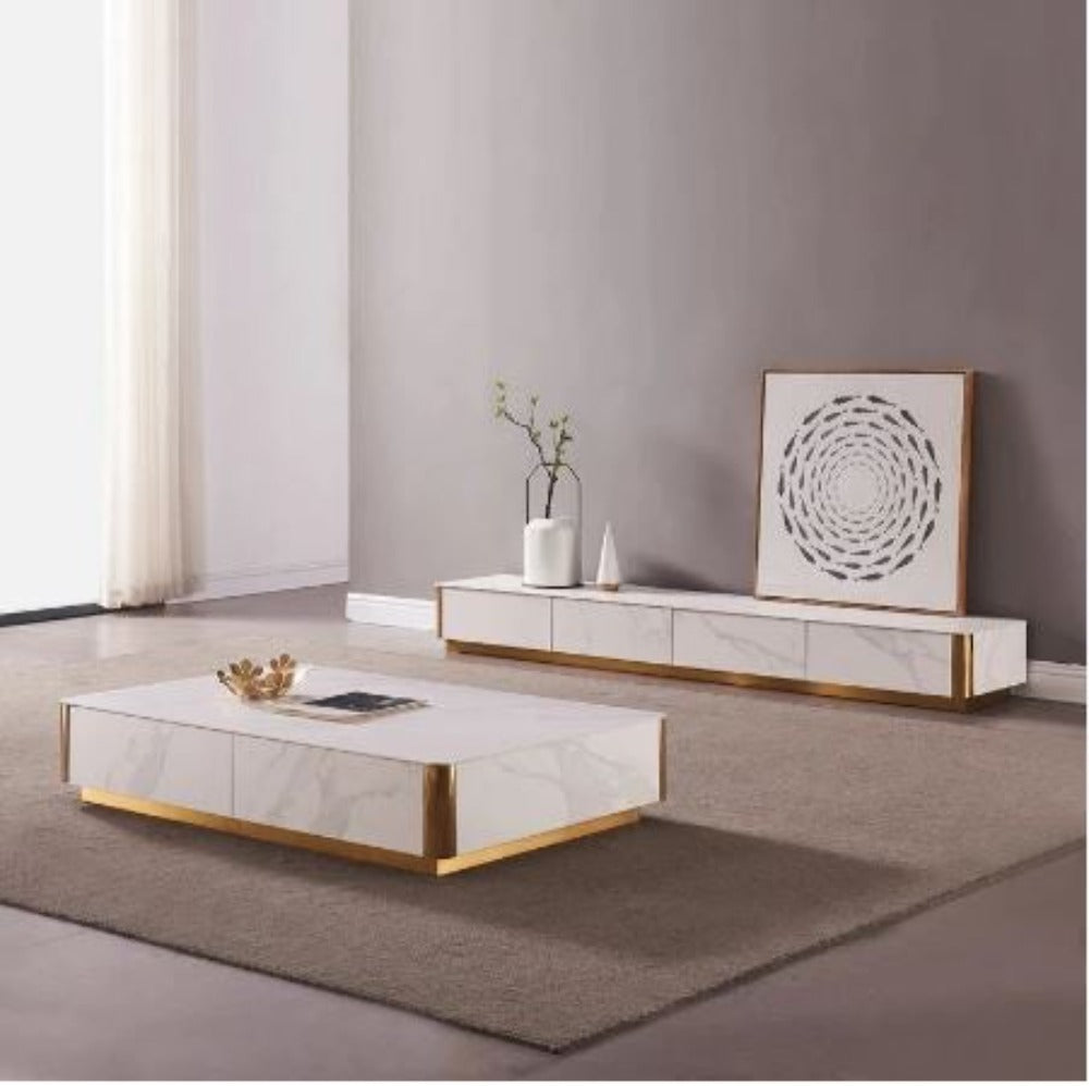 lixra Space Saving Marble Coffee Table and TV Stand