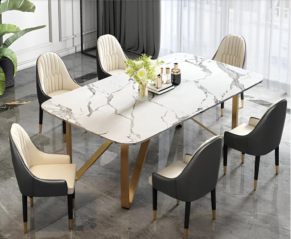 Lixra Spacious Comfort Iconic Marble Dining Table Set