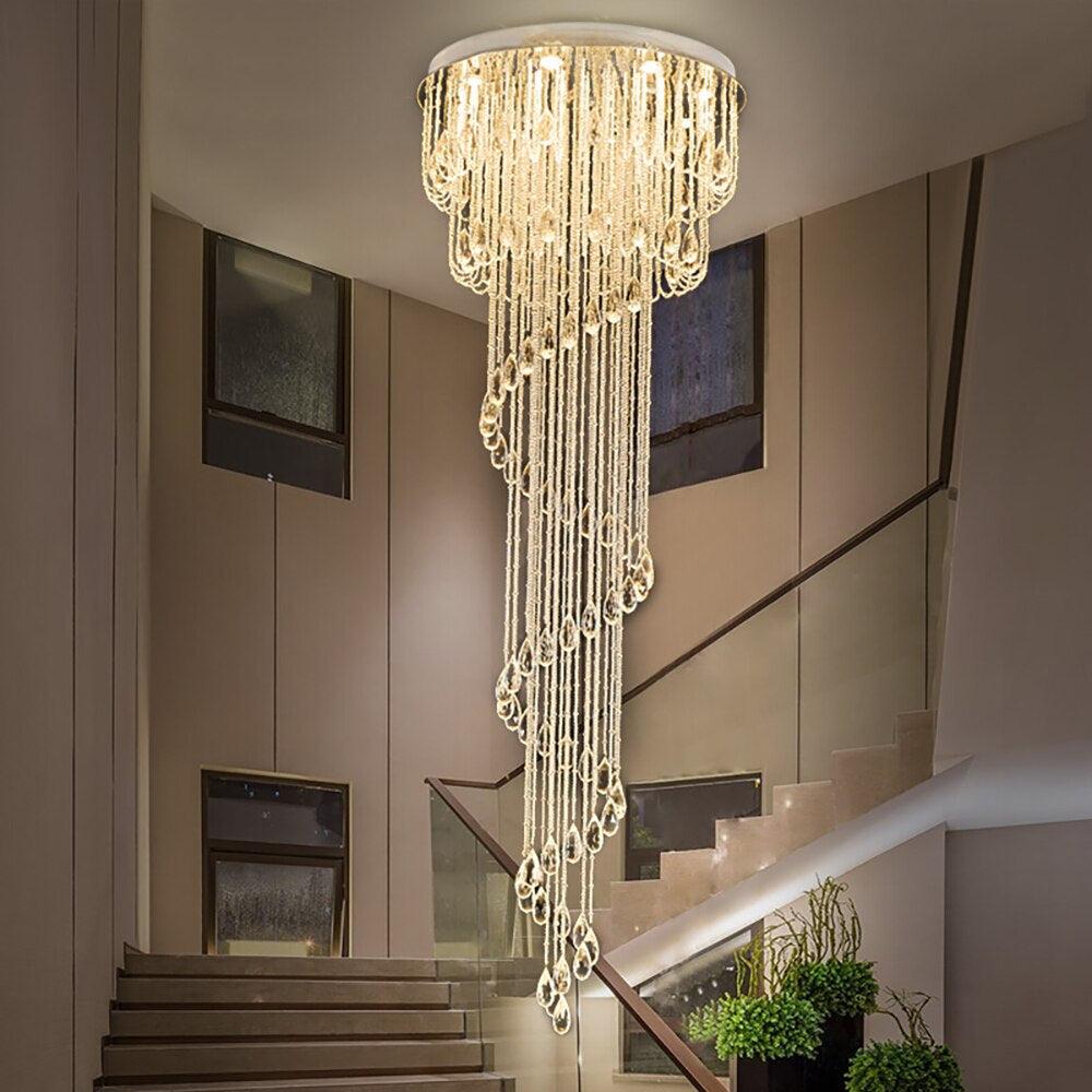 Lixra Spiral Shaped Long Lustrous Crystal Chandelier