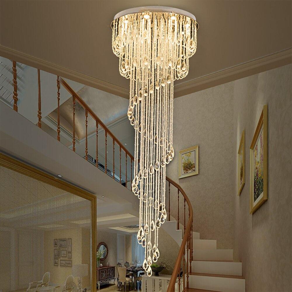 Lixra Spiral Shaped Long Lustrous Crystal Chandelier