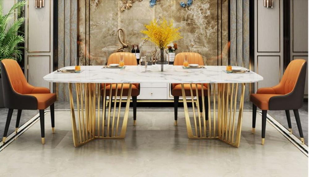 Lixra Splendid Steel Construct Marble Dining Table-Set
