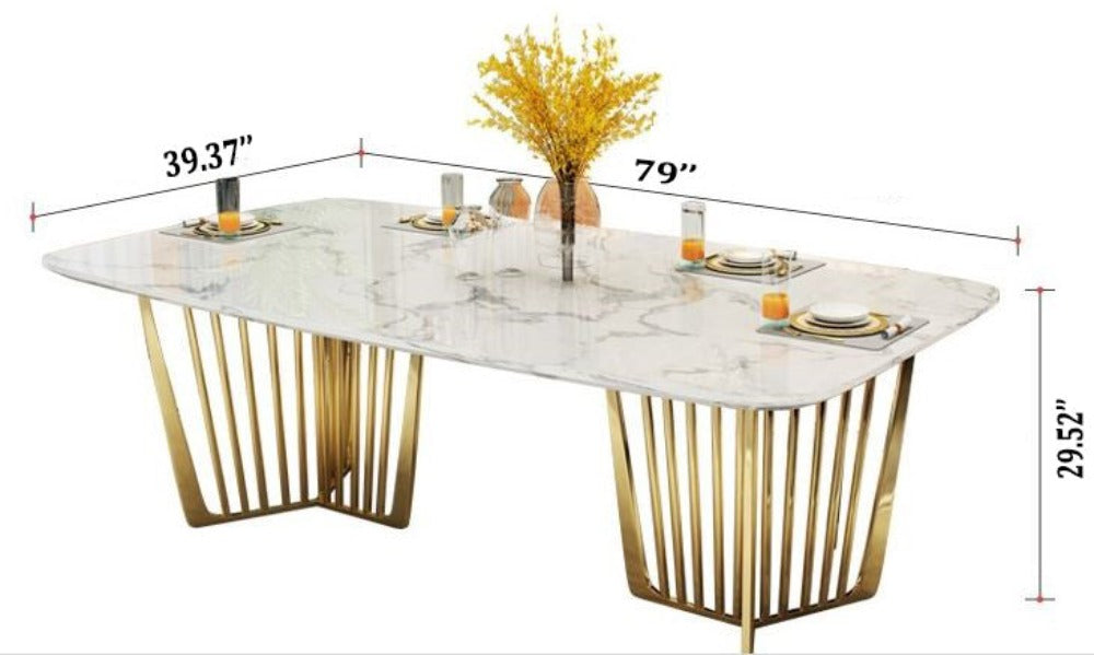 Lixra Splendid Steel Construct Marble Dining Table-Set