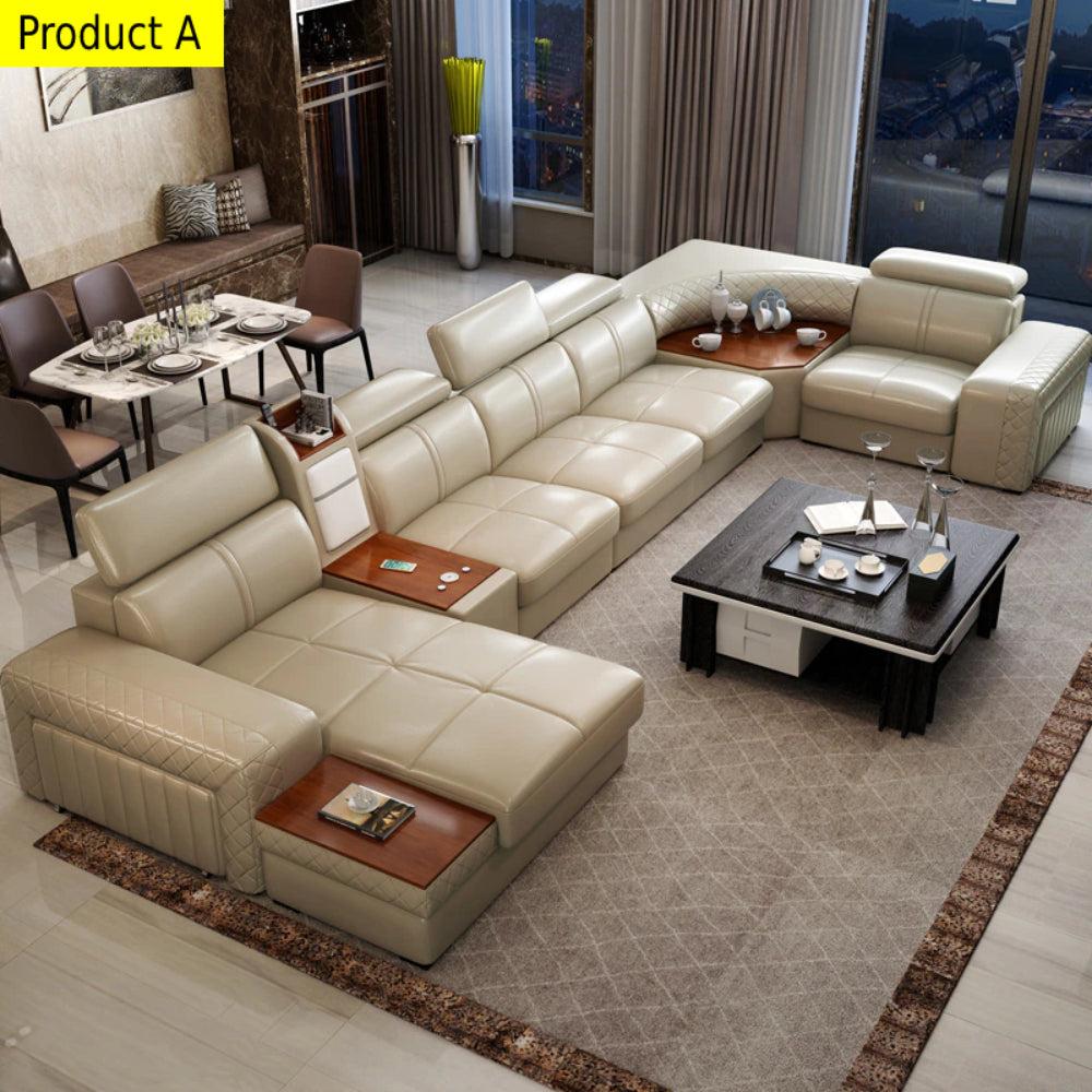 Lixra Staggering Modern U-shaped Heated Leather Sectional Sofa