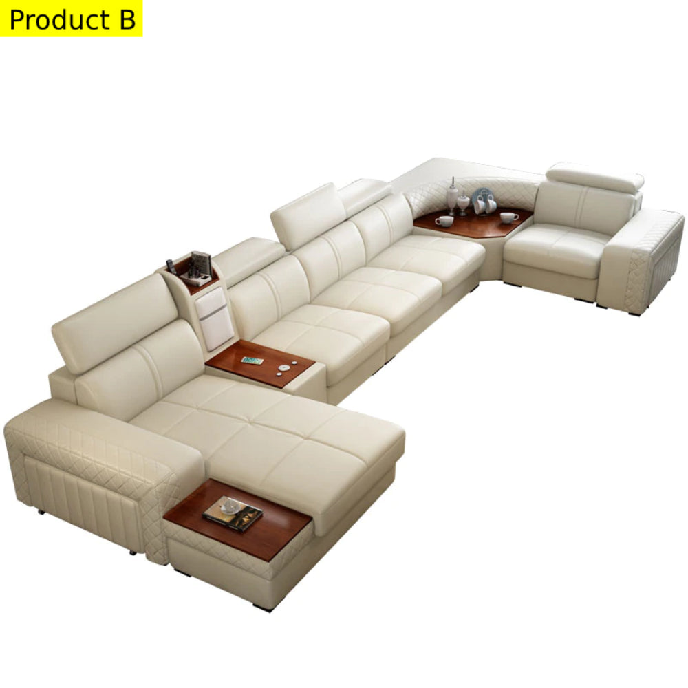 Lixra Staggering Modern U-shaped Heated Leather Sectional Sofa