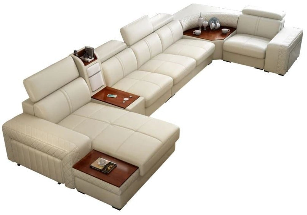 lixra Staggering Modern U-shaped Heated Leather Sectional Sofa
