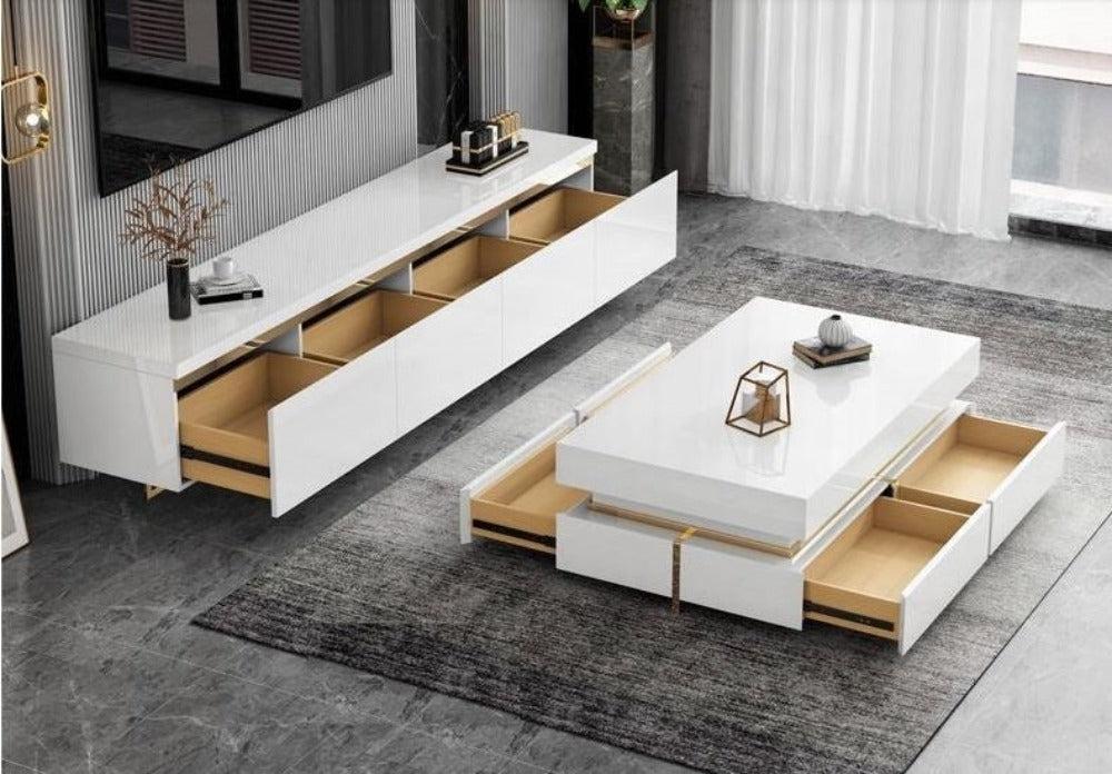 Lixra Striking Elegant Wooden Coffee Table And TV Stand