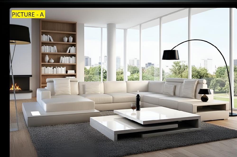 Lixra Sumptuous Resplendent Leather Sectional Sofa With LED