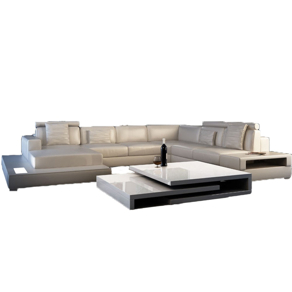 Lixra Sumptuous Resplendent Leather Sectional Sofa With LED