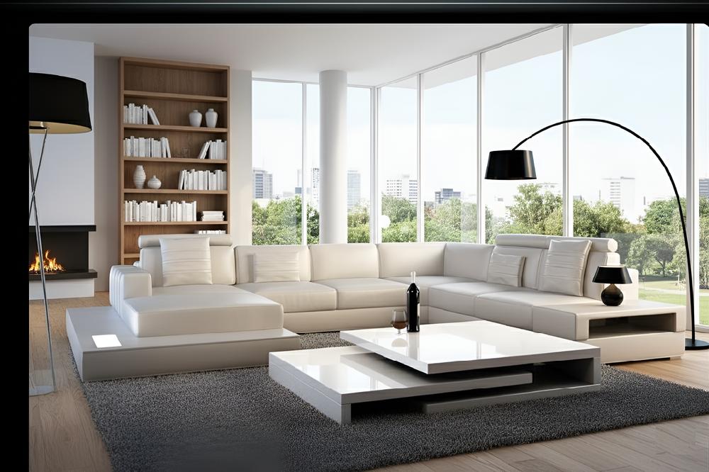 lixra Sumptuous Resplendent Leather Sectional Sofa with LED