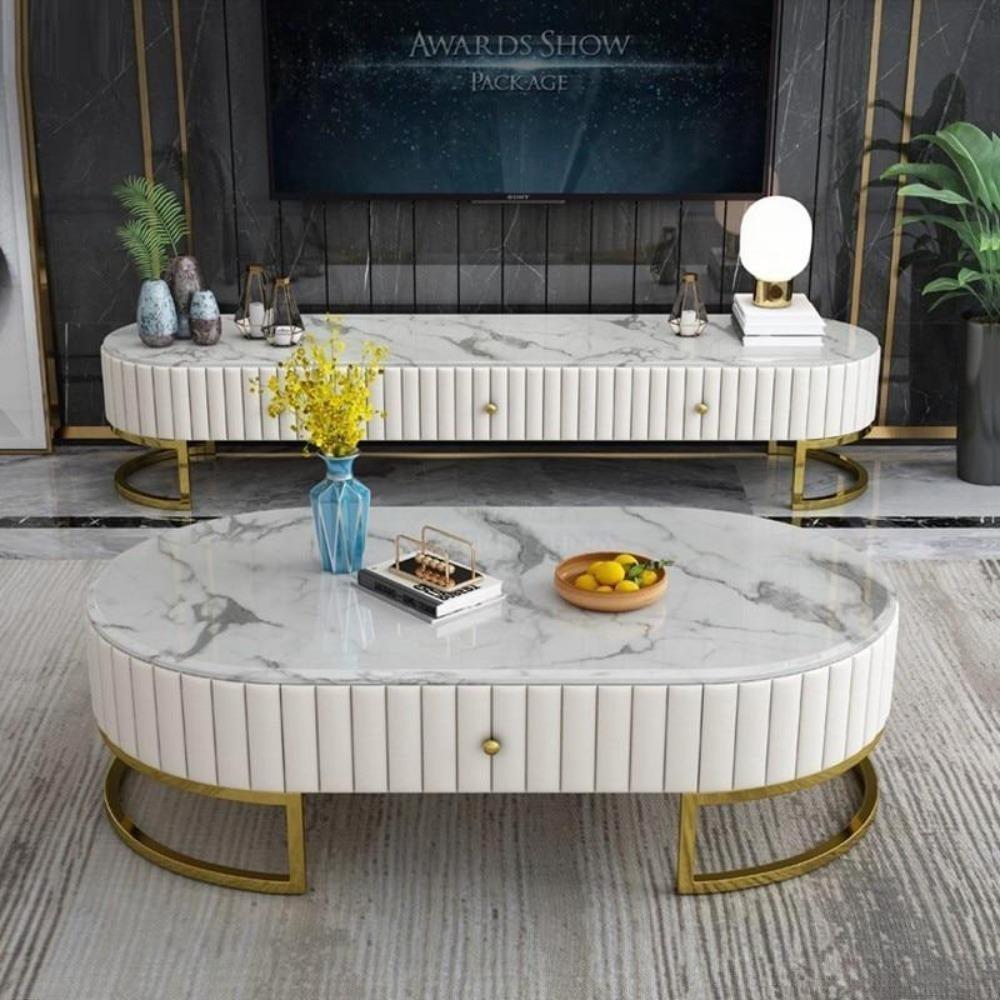 Lixra Supreme Modern Luxurious Marble Top Coffee Table And TV Stand