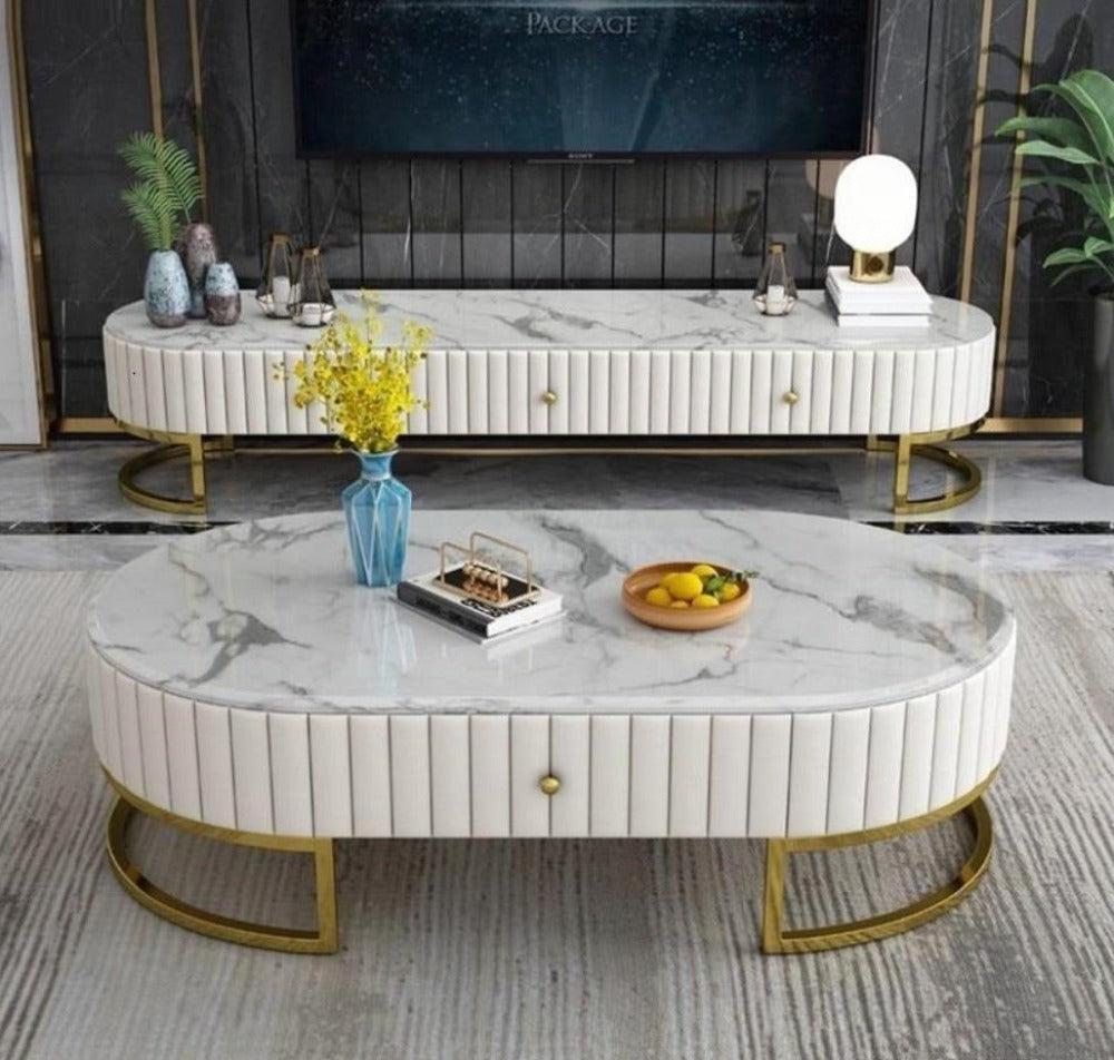 lixra Supreme Modern Luxurious Marble Top Coffee Table and TV Stand