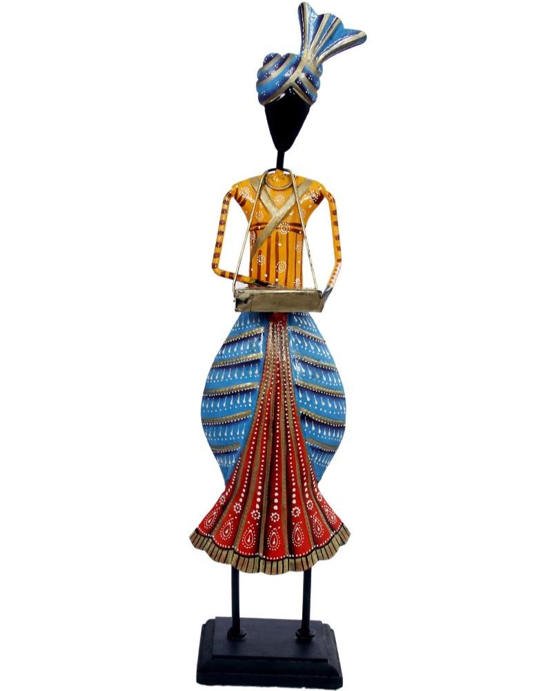 Lixra Traditional Drum Playing Metallic Doll Showpiece