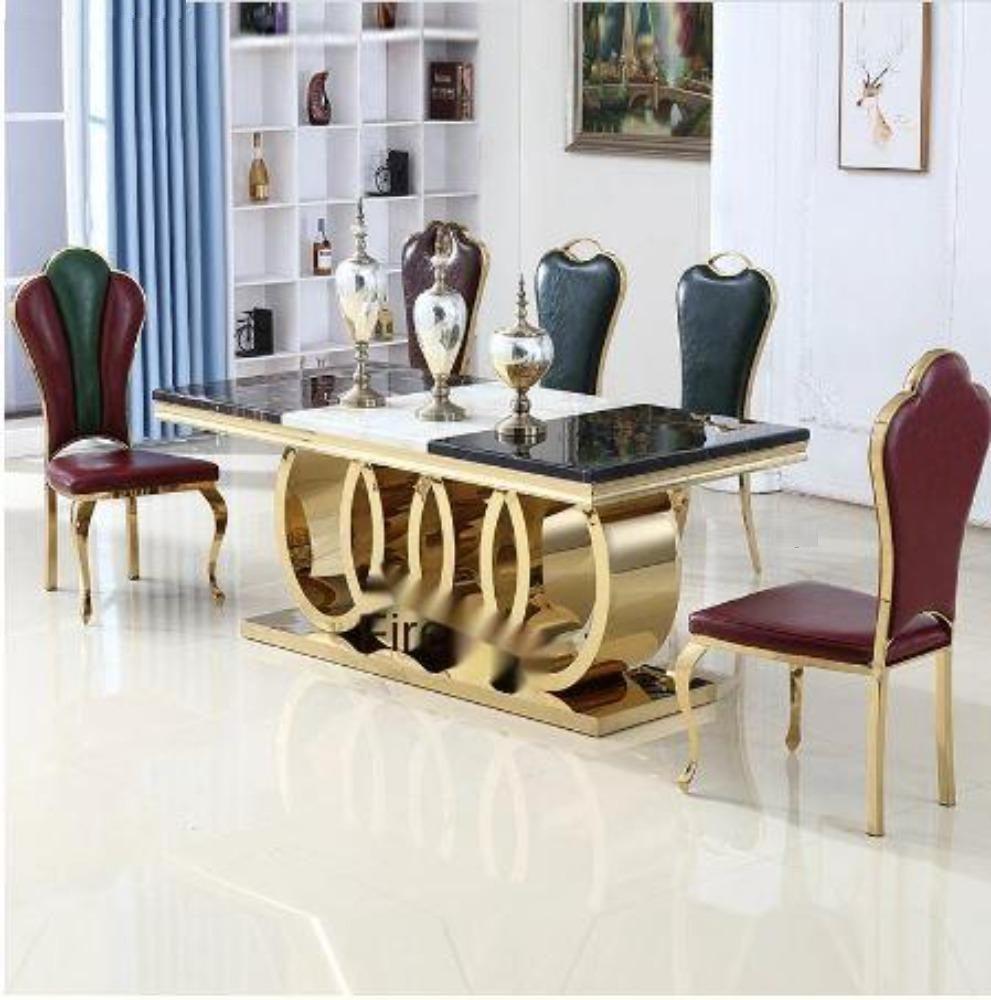 Lixra Transitional Rectangular Marble Dining Table Set
