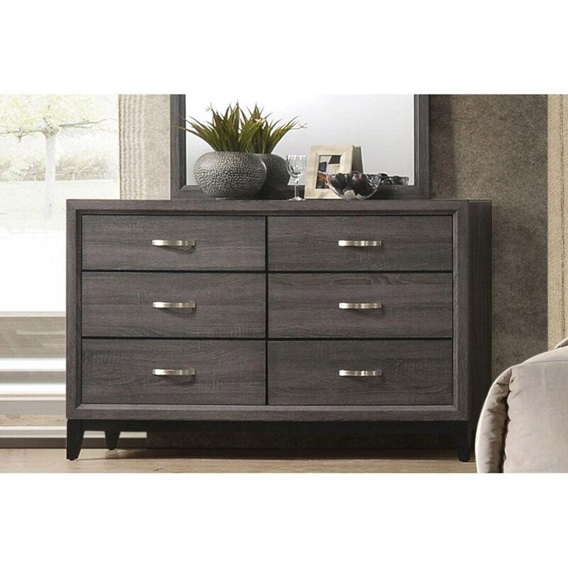 Lixra Transitional Style Weathered Gray Wooden Makeup Dresser