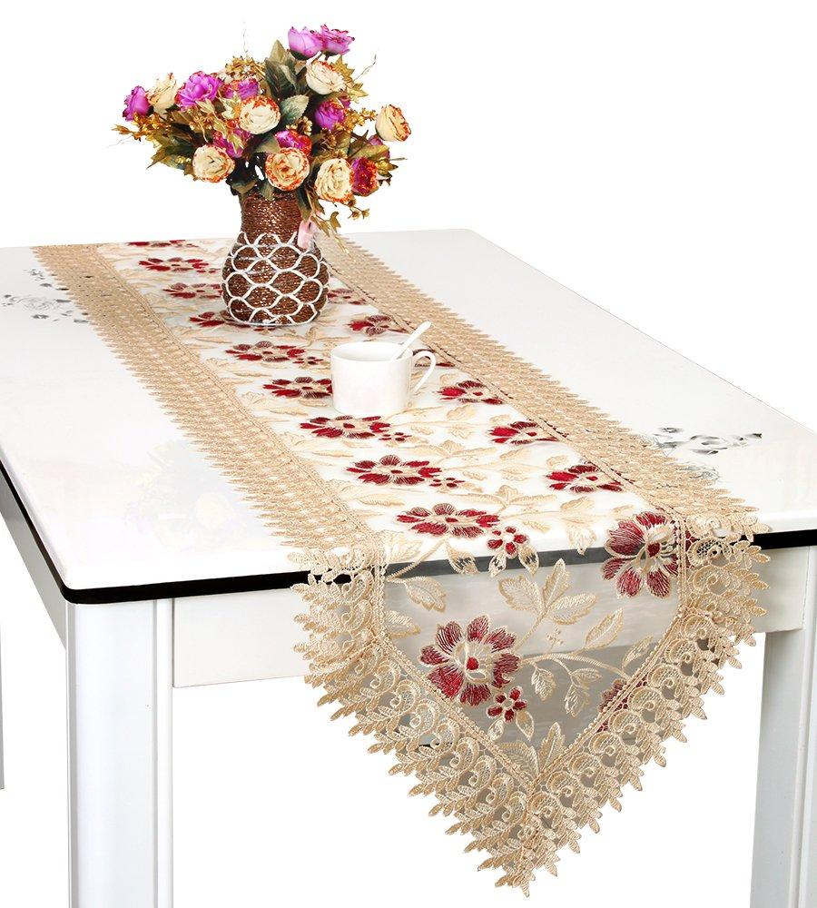 Lixra Translucent Fabric Embroidered Flowers Table Runner