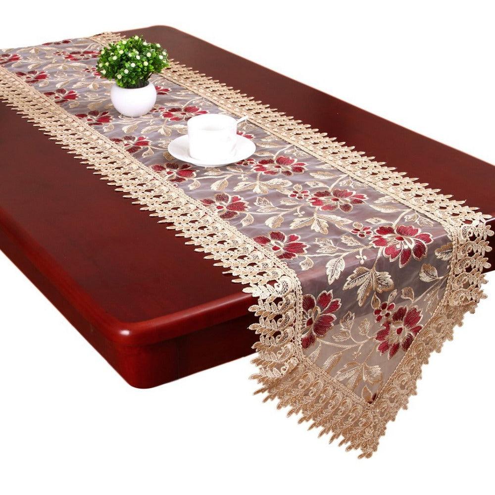 Lixra Translucent Fabric Embroidered Flowers Table Runner