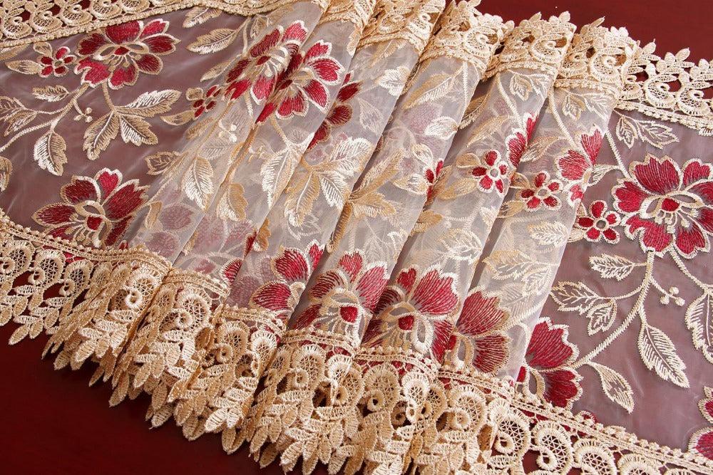 Lixra Translucent Fabric Embroidered Flowers Table Runner