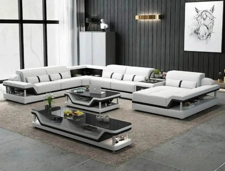 Lixra U-Shape Leather Sectional Sofa With LED Lights