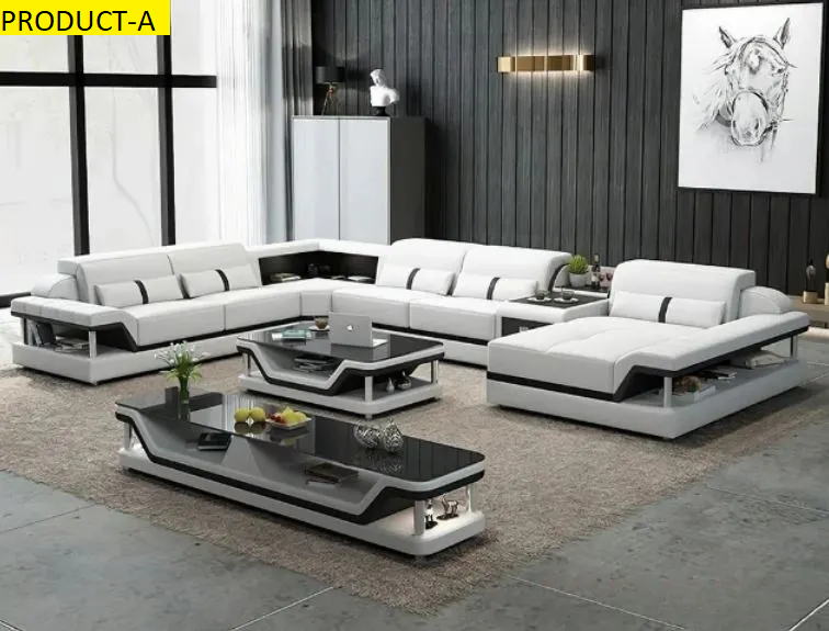 Lixra U-Shape Leather Sectional Sofa With LED Lights