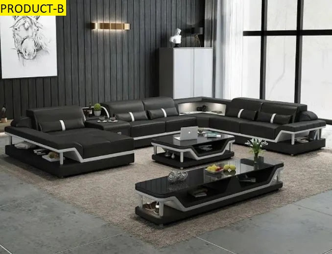 Lixra U-Shape Leather Sectional Sofa With LED Lights