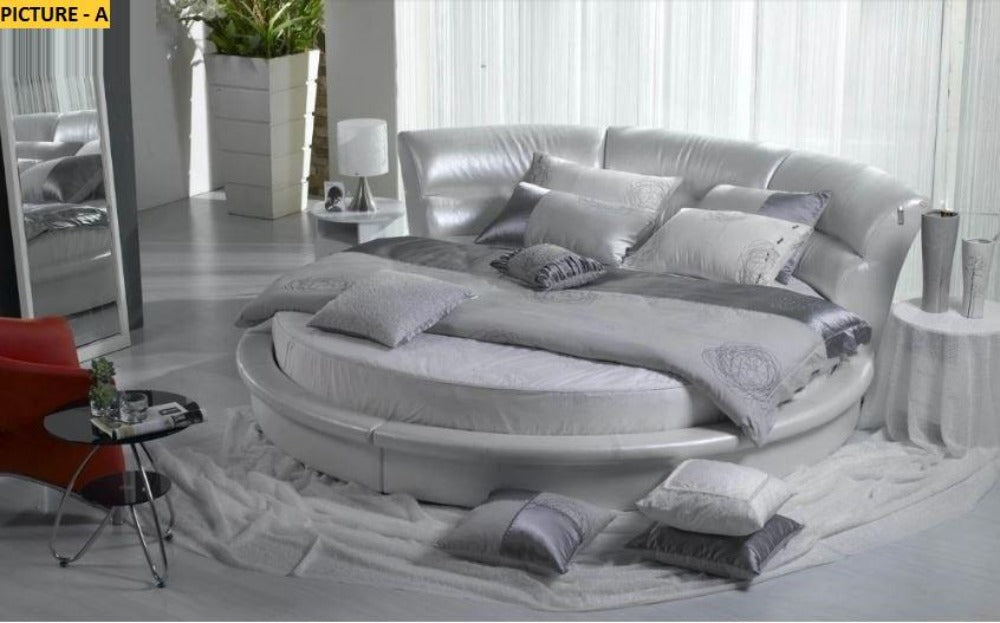 Lixra Ultimate Comfort Glossy Finish Round Leather Bed