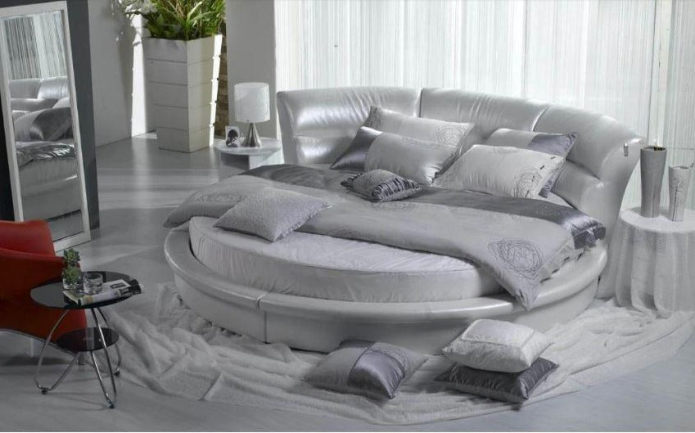 lixra Ultimate Comfort Glossy Finish Round Leather Bed