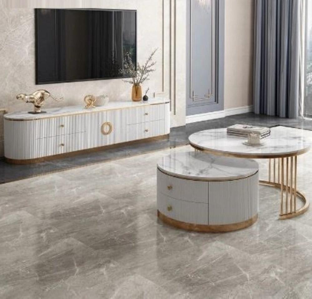 lixra Ultra Modern Marble Top Coffee Table and TV Stand Set