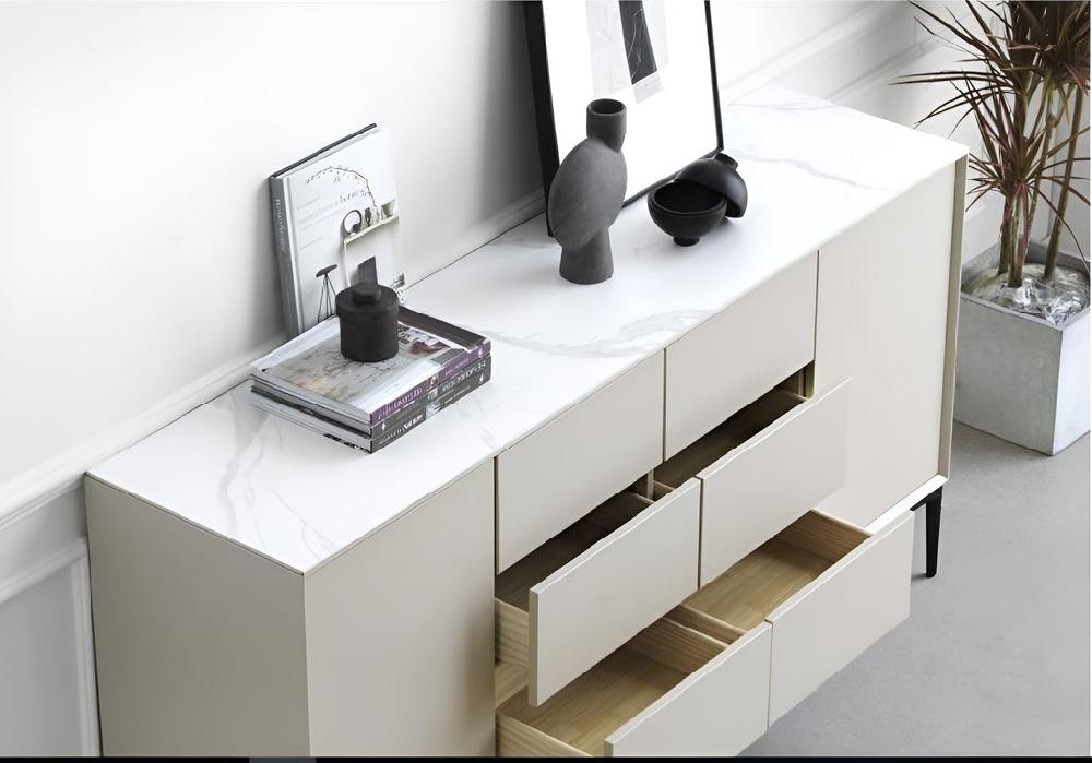 Lixra Wooden Crafted Marble Top Modern Buffet Table