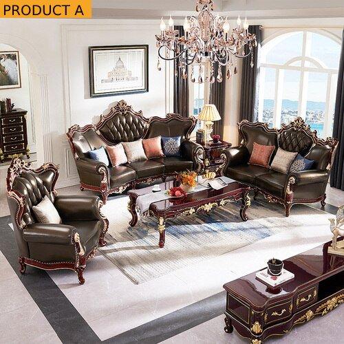 Lixra Wooden Liville Tufted European Leather Sofa Set