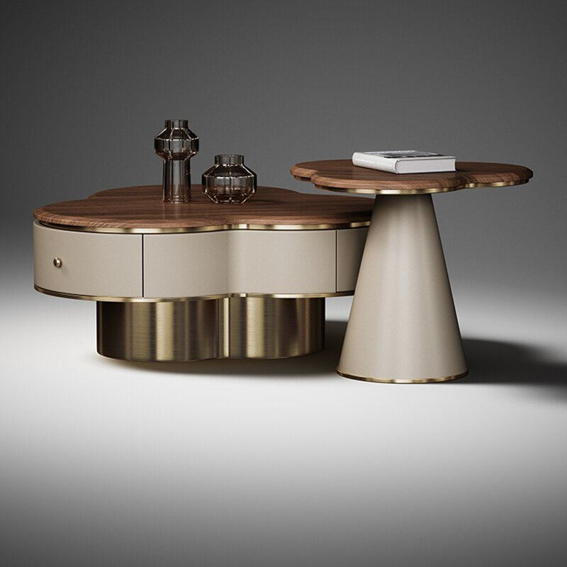 lixra Wooden Luxurious Coffee Table with Side Table