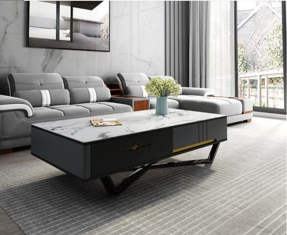 Lixra Wooden Polished Marble Top Coffee Table TV Stand Side Table