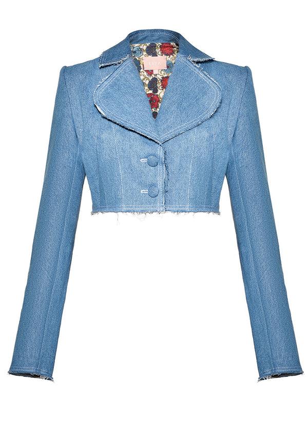 Liya AQUA DENIM CROPPED BLAZER
