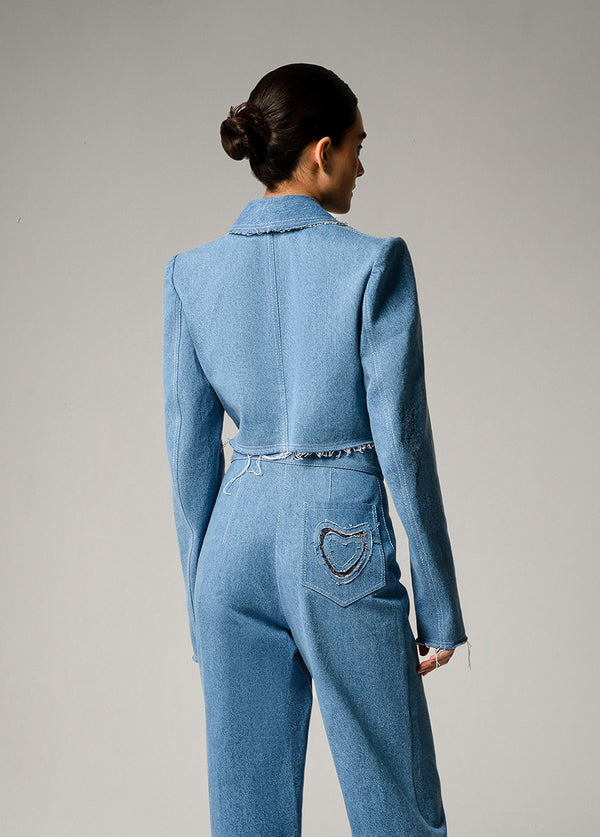 Liya AQUA DENIM CROPPED BLAZER