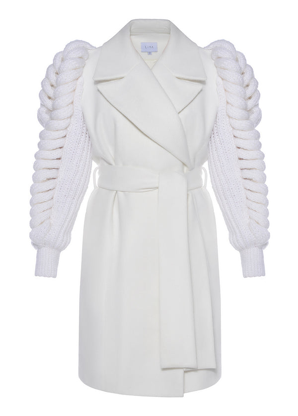 liya BELTED COAT WITH KNITED SLEEVES