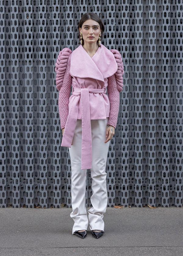 Liya BELTED COAT WITH KNITTED SLEEVES