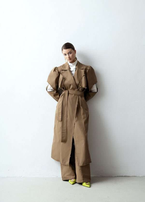 Liya BELTED PUFF-SLEEVE TRENCH