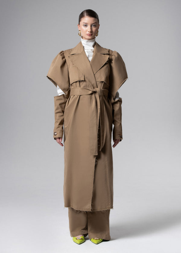 liya BELTED PUFF-SLEEVE TRENCH
