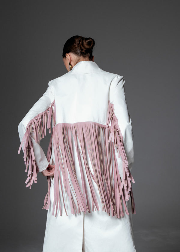 Liya BLUSH FRINGE TRENCH-DRESS