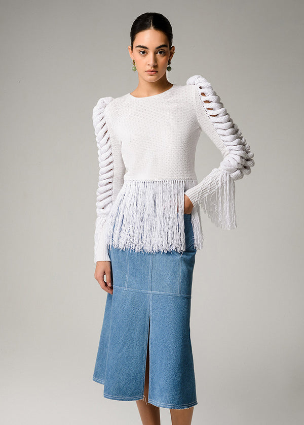 Liya BOAT NECK FRINGE TOP