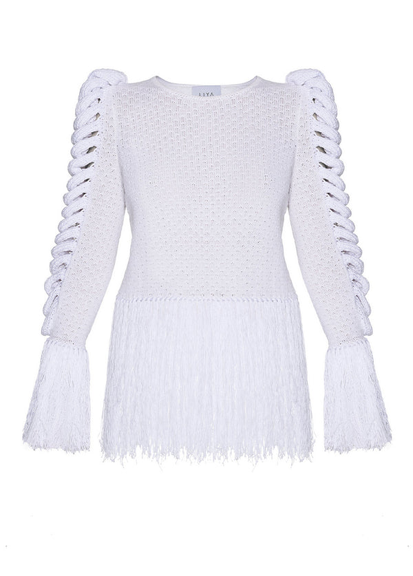 liya BOAT NECK FRINGE TOP