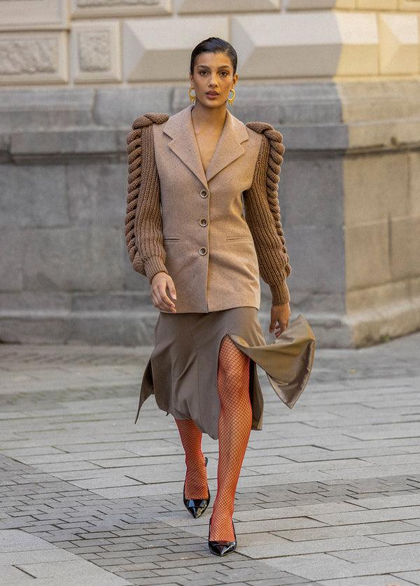 Liya BROWN KNITTED SLEEVES BLAZER