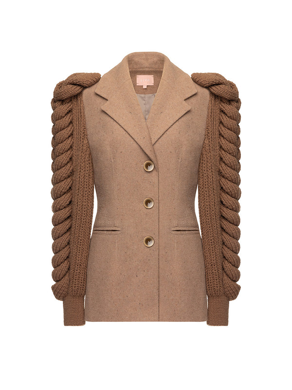 Liya BROWN KNITTED SLEEVES BLAZER