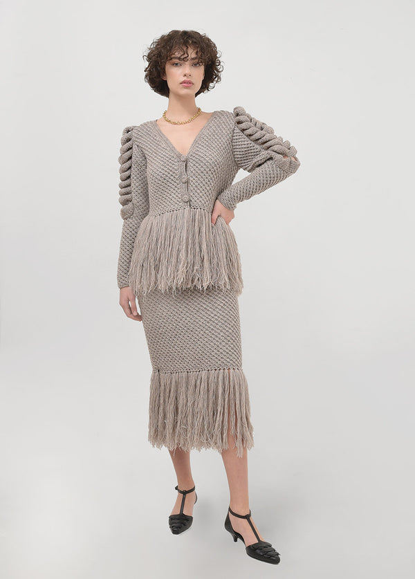 Liya CREAM CARDIGAN WITH FRINGES