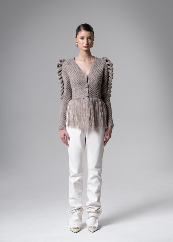 liya CREAM CARDIGAN WITH FRINGES