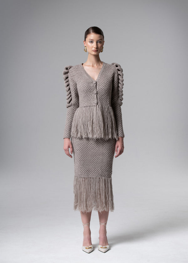 liya CREAM SKIRT WITH FRINGES